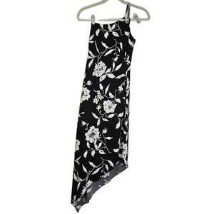 Vintage Y2K Cache 2 Blak White Floral Beaded Asymmetrical Slip Dress Coquette